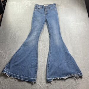 Free People We The Free Just Float On Flare Jeans High Rise Button Fly Blue 25